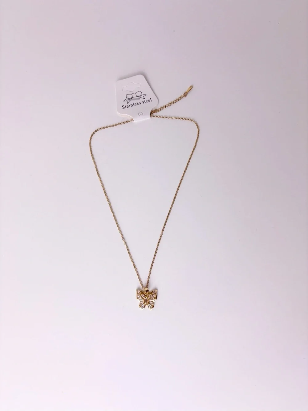 Gold Butterfly Necklace Stainless Steel | Cubic Zirconia Diamonds